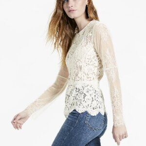 Lucky Brand Mixed Scallop Lace Top XS